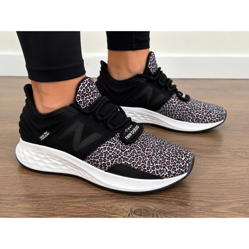 New Balance Fresh Foam Roav Women's Black Leopard Lace-Up Low Top Mesh WROAVBV